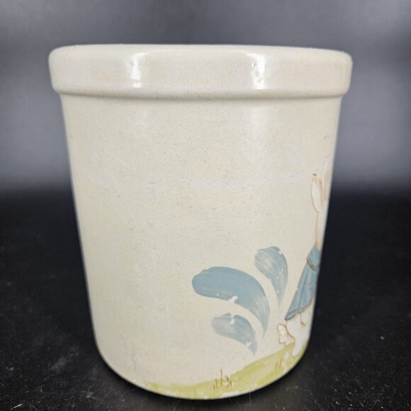 Vintage RRP Co Roseville Ohio 1 Qt Crock Jar Bunny Motif Stoneware USA Pottery 6 - Picture 4 of 12